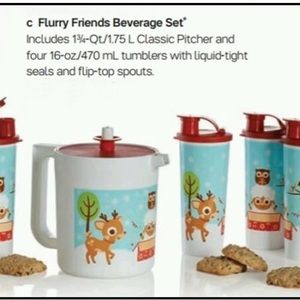 TUPPERWARE 5-Pc Reindeer Flurry Beverage Set 1.75 QT PITCHER & (4) TUMBLERS LIDS